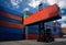 Forklift truck handling container box in shipping industry