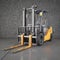 Forklift truck on industrial dirty wall background