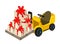 Forklift Truck Loading A Stack of Gift Boxes