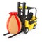 Forklift Truck moves Big Brown Easter Egg tied of Red Ribbon wit