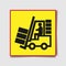 Forklift truck sign. Symbol of threat alert. Hazard warning icon. Black lift-truck with the silhouette of a man emblem in