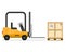 Forklift truck. A special small loader, new, square, yellow in metal, for lifting and transporting weights.