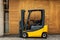 Forklift Truck in Storage Warehouse Ship Yard, Vehicle Factory and Distribution Machine for Products Delivery. Business Industrial