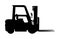 Forklift vector silhouette, heavy loader. Cargo from warehouse to truck. Storage equipment racks, pallets with goods. shipping.