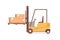 Forklift, warehouse equipment for lifting boxed, loading cardboards on pallets. Fork lift with carton parcels. Stockroom