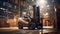 Forklift in a warehouse. Lifting and moving loads