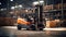 Forklift in a warehouse. Lifting and moving loads
