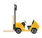 Forklift warehouse or storage equipment. Yellow machine without driver isolated on white background. Delivery, shipment