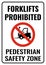 Forklifts prohibited safety zone sign. Symbols safety for Shipping declarations, traffic, transport, personnel, and businesses