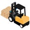 Forklifts, reliable heavy loader, truck transporting cargo cement bags on wooden pallet