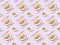 Forks and knives, croissants and coffee on violet, seamless background pattern