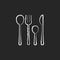 Forks, knives and spoons chalk white icon on dark background