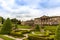 Formal garden and an historic mansion  at Tatton Park in England.