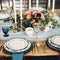 Formal holiday tablescape with blue decor, dinner table setting, table scape with elegant tableware and dinnerware for wedding