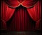 A formal red stage curtain featuring an arched entrance enhances the aesthetic appeal of the theatrical performance.