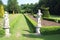 Formal topiary garden with statues