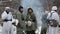 Formation German soldiers in white camouflage suits in the winter