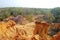 Formation pedestal mushroom rocks of Phae Mueang Phi Forest Park originated from soil landscape and natural erosion of sandstone