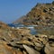Formation of rocks and sea in the CÃ­es islands, in the Atlantic Islands natural park, in Vigo, Pontevedra, Galicia, Spain