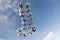 Formation skydiving in the blue sky.