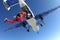 Formation skydiving. A group of skydivers is in the winter season.