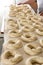 Formed dough for bagels in bakery