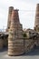 Former factory tiles and bricks tall chimneys