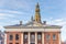 Former grain exchange building and church tower in Groningen