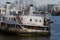 Former River Mersey Liverpool ferry MV Royal Iris, lying derelict and moored in the River Thames London at Woolwich