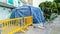 Formia, Italy - A pre-triage medical tent for coronavirus is mounted by the Civil Prevention in the hospital of Formia