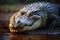 Formidable Nile crocodile on riverbank, showcasing natures powerful predator