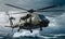 A formidable and robust assault helicopter, heavily armored and equipped to withstand intense combat situations