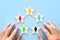 forming a successful team,people icons over group of 5 stars ,human resources and management concept.