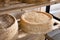 Forms of cheese on the shelf for maturing