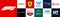 Formula 1 Championship logo: Ferrari, Mercedes, Red bull, Alfa romeo, Williams, Aston martin, Mclaren, Alpine, Alphatauri, Haas,
