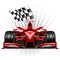 Formula 1 Red Race Car with Checkered Flag Vector Illustration