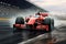 Formula 3 formula car racing on the track with motion blur effect, Ferrari F1 on the track. Sport car racing formula one in race