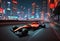 formula car in night city with colorful light ai generated