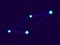 Fornax constellation in pixel art style. 8-bit stars in the night sky in retro video game style. Cluster of stars and galaxies.