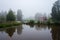 Forssa Finland, foggy morning at the river