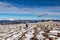 Forstalpe - Woman with hiking backpack walking on snow covered alpine meadow on trail from Ladinger Spitz
