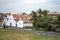 Fort Galle inside, white houses with tiled roofs, road