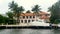 Fort Lauderdale, Florida, U.S.A - January 3, 2020 - A luxury waterfront mansion with a boat by the bay