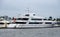 Fort Lauderdale, Florida, U.S.A - January 3, 2020 - A white multi-million dollar luxury boat on the bay