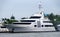 Fort Lauderdale, Florida, U.S.A - January 3, 2020 - A white multi-million dollar luxury boat on the bay