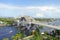 FORT LAUDERDALE, USA - JULY 11, 2017: Aerial view of an opened bridge raised to let ship pass through at harbor in Fort