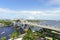 FORT LAUDERDALE, USA - JULY 11, 2017: Aerial view of an opened bridge raised to let ship pass through at harbor in Fort