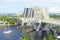 FORT LAUDERDALE, USA - JULY 11, 2017: Aerial view of an opened draw bridge raised to let ship pass through at harbor in