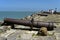 Fort Orange, cannons, ocean and tourists, Brazil