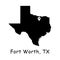 Fort Worth on Texas State Map. Detailed TX State Map with Location Pin on Fort Worth City. Black silhouette vector map isolated on